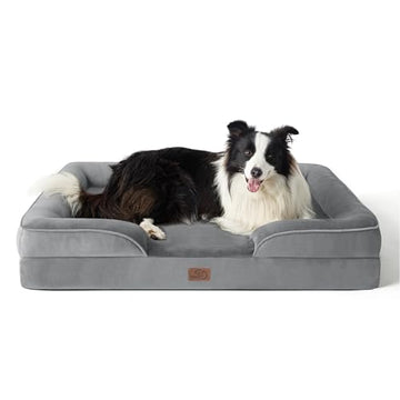 Bedsure Orthopedic Dog Bed for Large Dogs - Big Washable Dog Sofa Bed Large, Supportive Foam Pet Couch Bed with Removable Washable Cover, Waterproof Lining and Nonskid Bottom, Grey