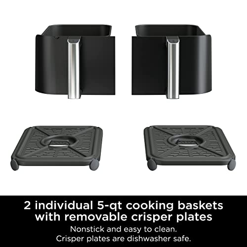 Ninja DZ550 Foodi 10 Quart 6-in-1 DualZone Smart XL Air Fryer with 2 Independent Baskets, Thermometer for Perfect Doneness, Match Cook & Smart Finish to Roast, Dehydrate & More, Grey