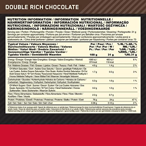 Optimum Nutrition Gold Standard 100% Whey Protein Powder, Double Rich Chocolate, 5 Pound (Packaging May Vary)