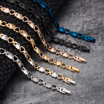 Vinterly Magnetic Bracelets for Women Heart Chain Women Bracelet Germanium Health Energy Stainless Steel Bracelet Women Benefits