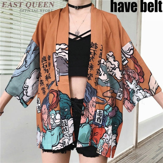 Kimonos Woman 2020 Japanese Kimono Cardigan Cosplay Shirt Blouse For Women Japanese Yukata Female Summer Beach Kimono  FF1126